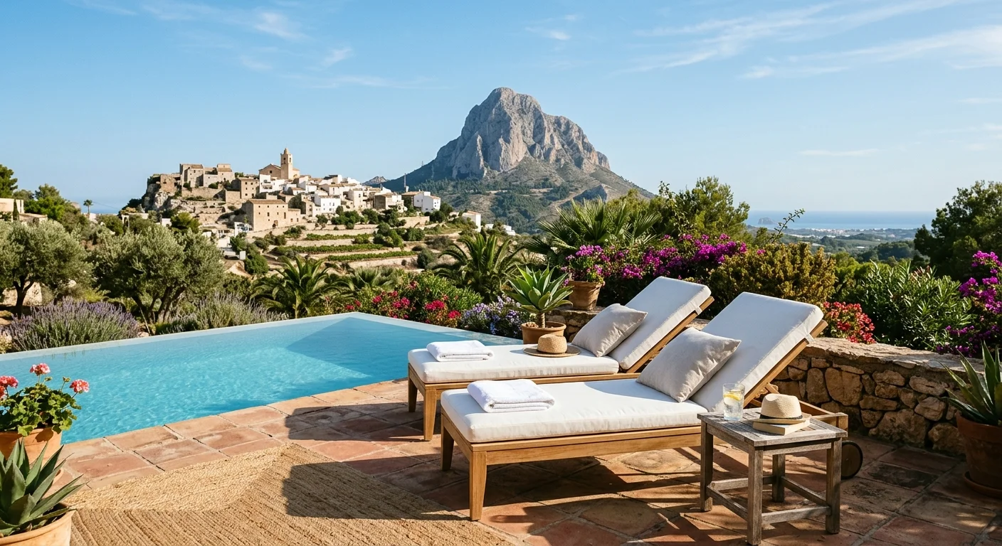 Sun Loungers & Daybeds setup on a Mediterranean terrace in Finestrat, Costa Blanca