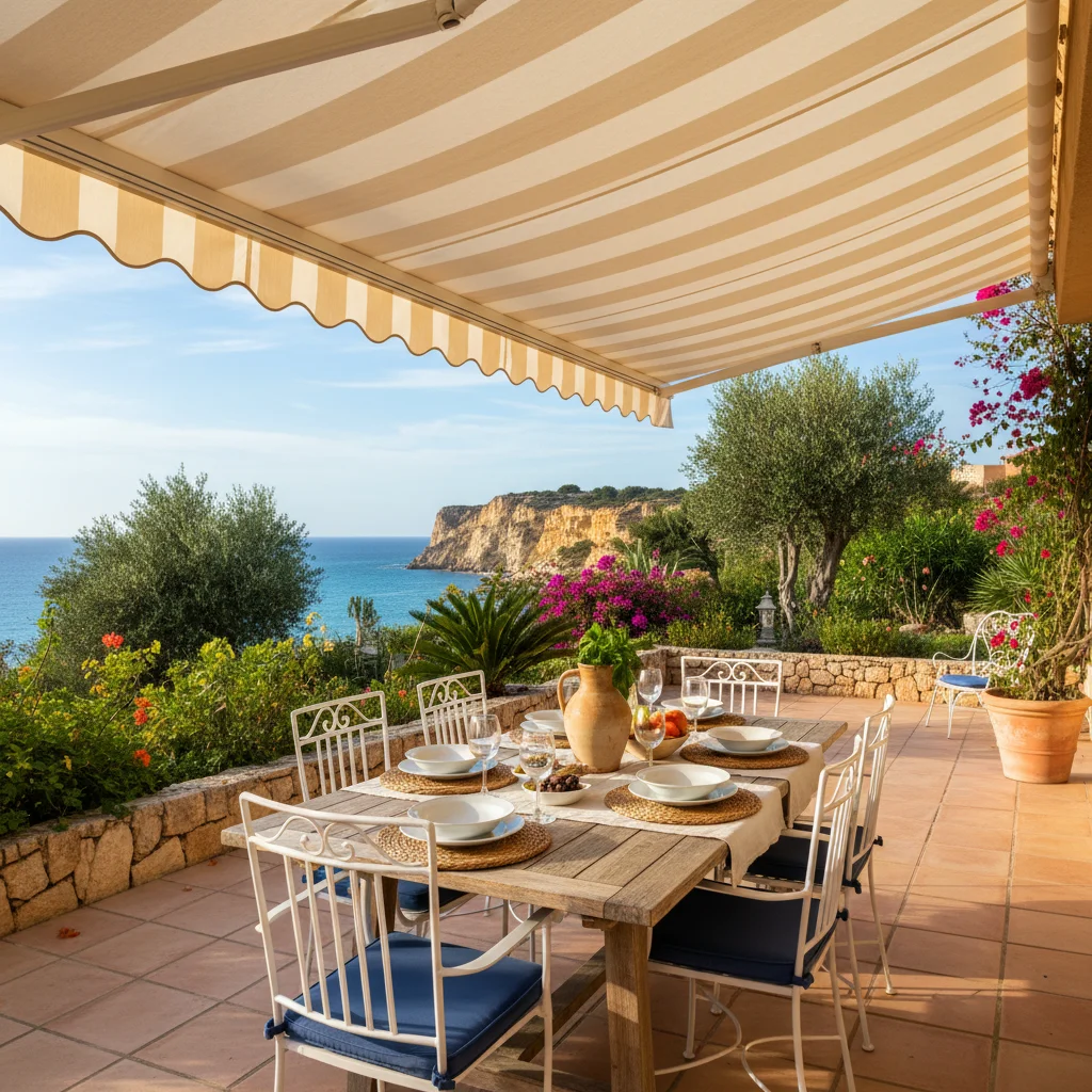Instalación de toldos en una terraza mediterránea en Gran Alacant, Costa Blanca
