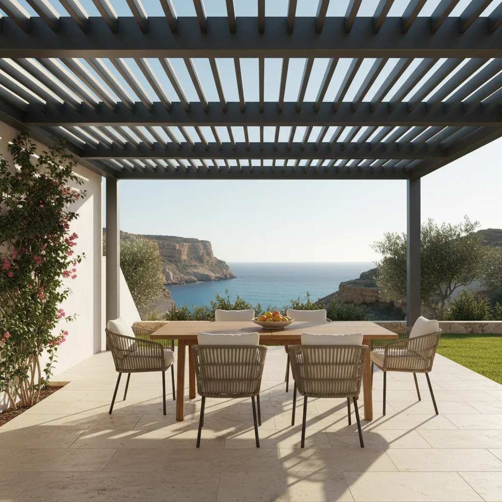 Instalación de pérgolas bioclimáticas en una terraza mediterránea en Gran Alacant, Costa Blanca