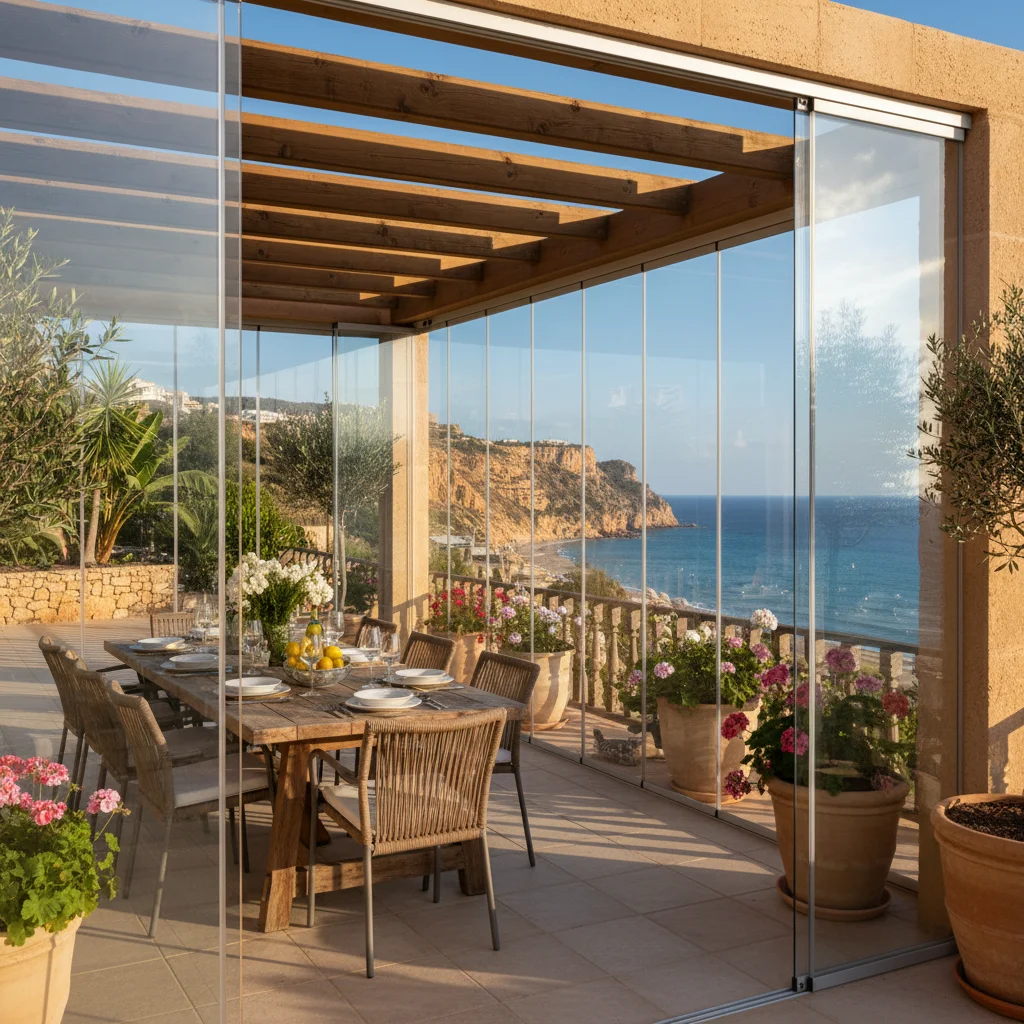 Instalación de cortinas de cristal en una terraza mediterránea en Gran Alacant, Costa Blanca
