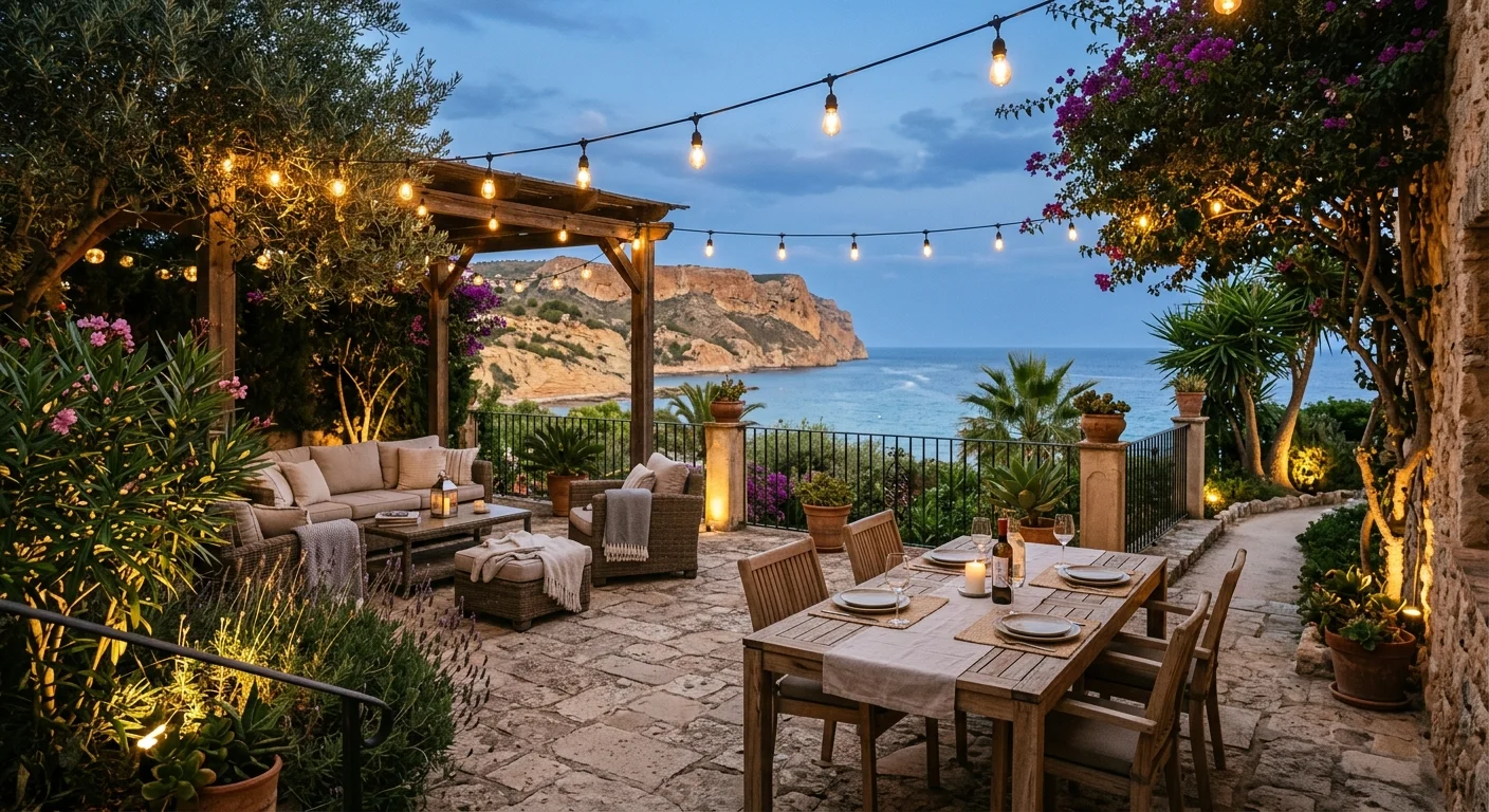 Instalación de iluminación exterior en una terraza mediterránea en Gran Alacant, Costa Blanca
