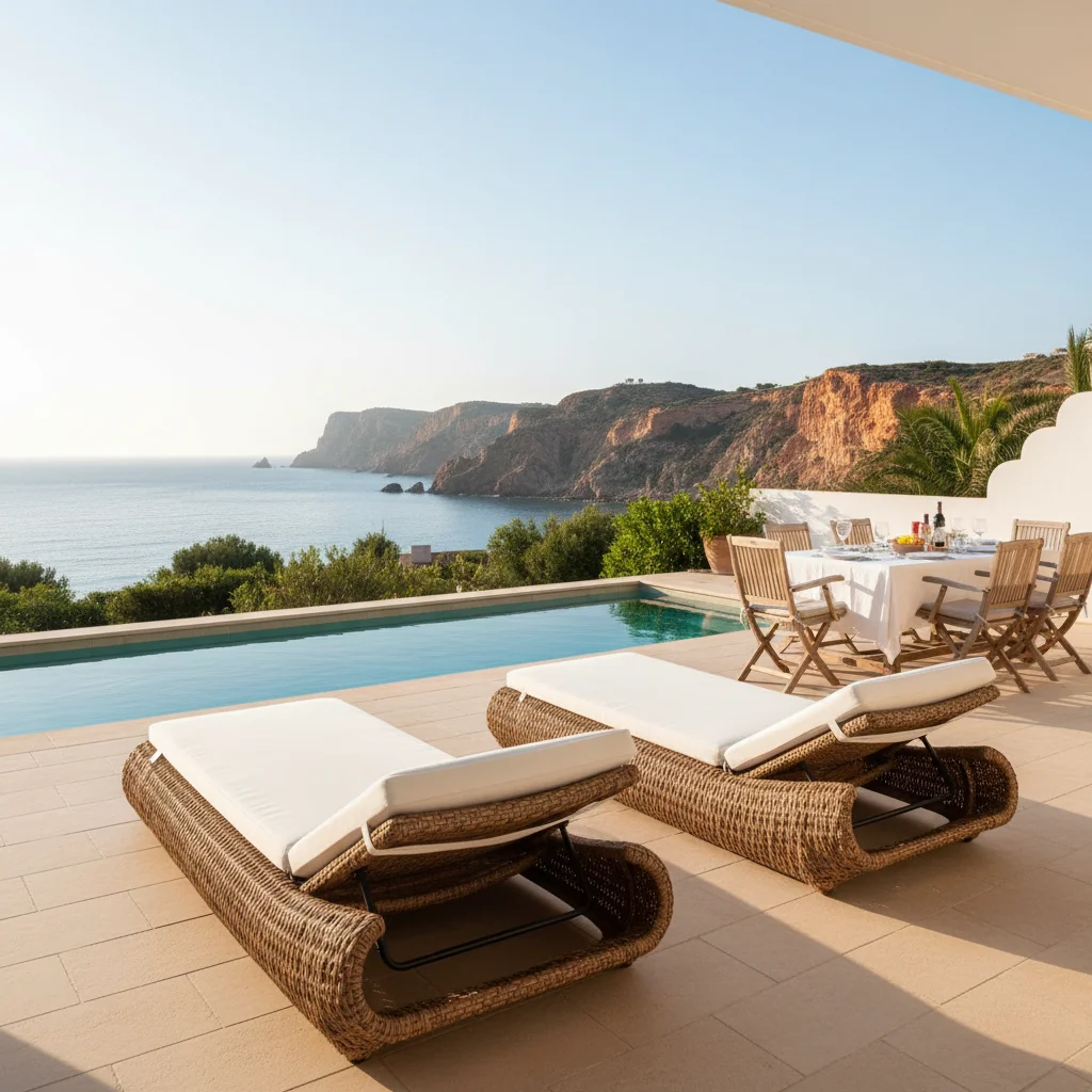 Sun Loungers & Daybeds setup on a Mediterranean terrace in Gran Alacant, Costa Blanca
