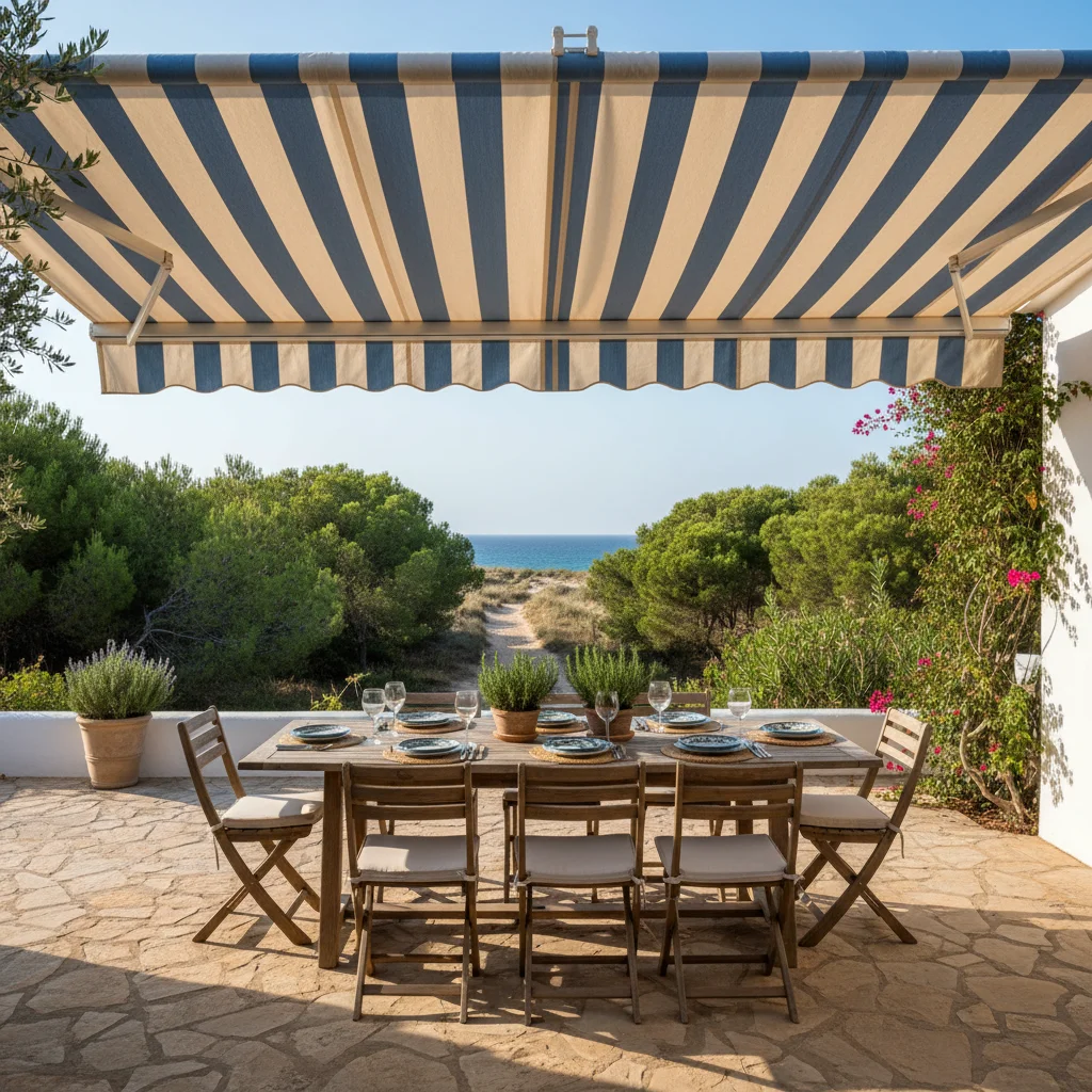 Instalación de toldos en una terraza mediterránea en Guardamar del Segura, Costa Blanca