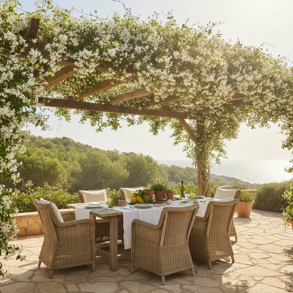 Fixed Pergolas setup on a Mediterranean terrace in Guardamar del Segura, Costa Blanca