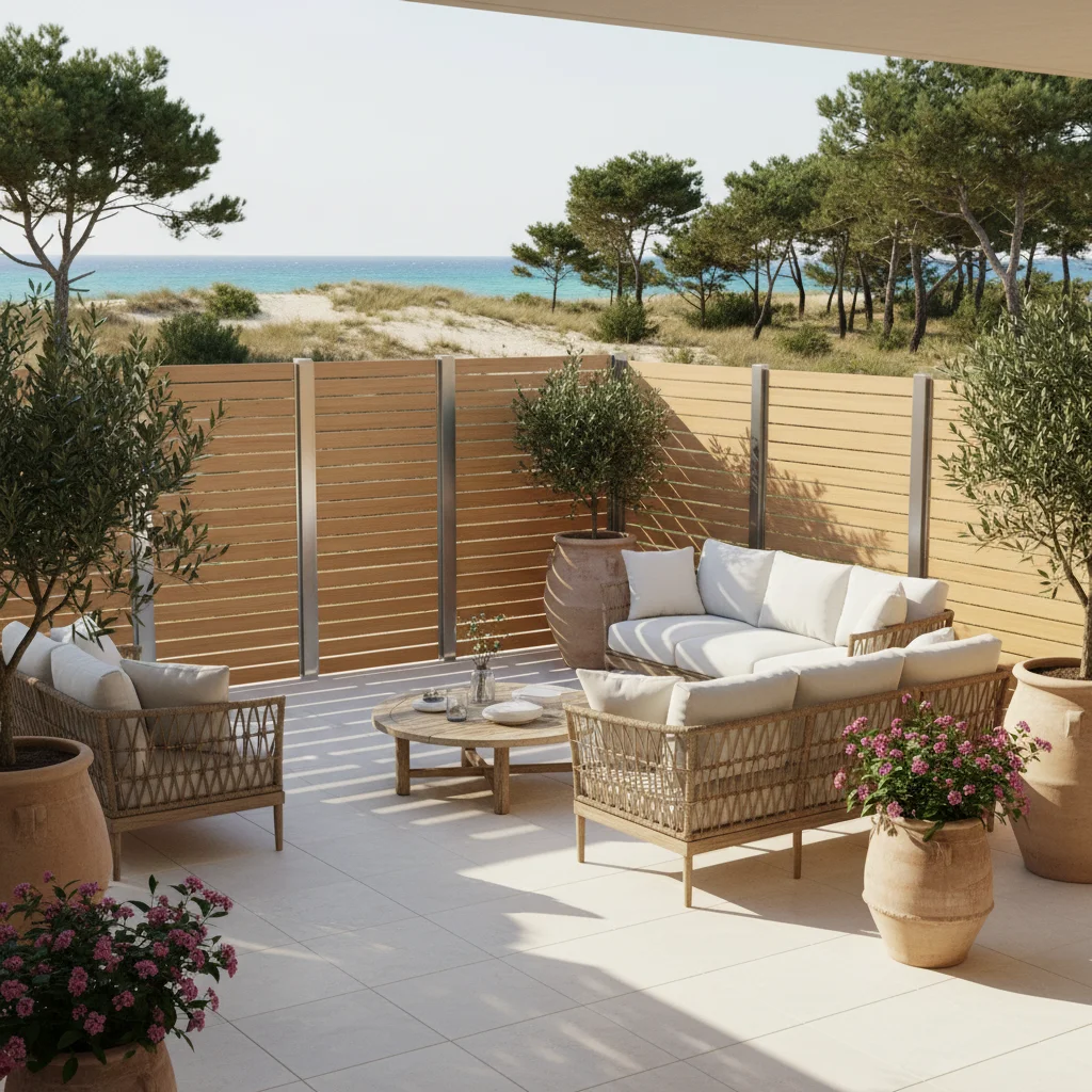 Instalación de vallas y cercas de jardín en una terraza mediterránea en Guardamar del Segura, Costa Blanca