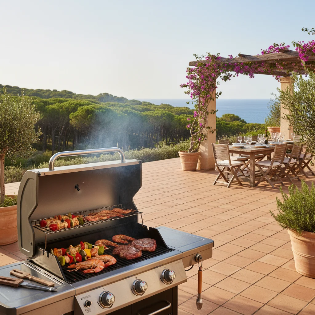 Gas BBQs setup on a Mediterranean terrace in Guardamar del Segura, Costa Blanca