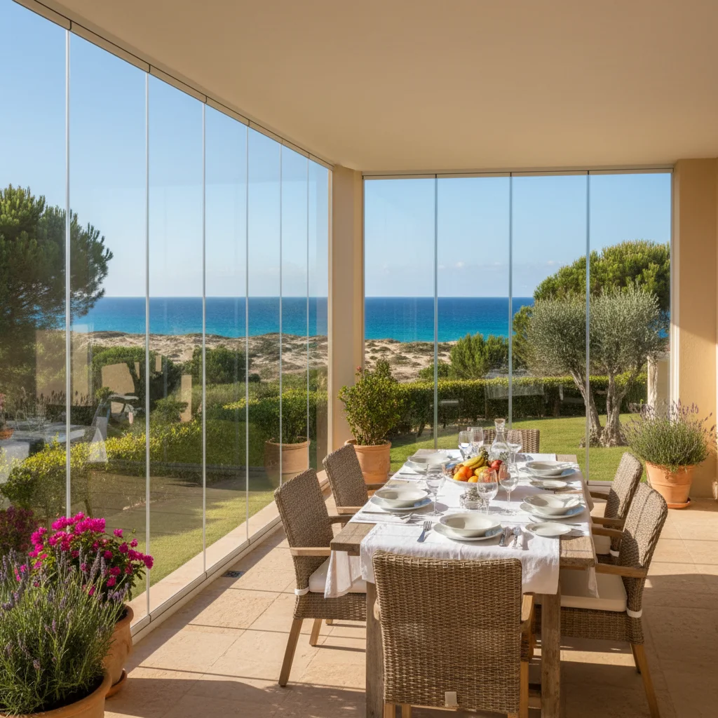 Instalación de cortinas de cristal en una terraza mediterránea en Guardamar del Segura, Costa Blanca