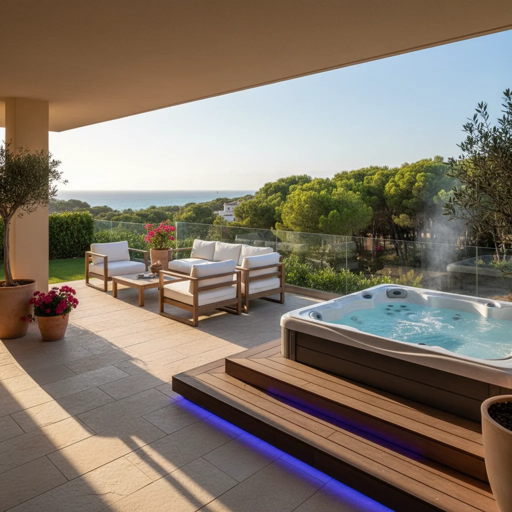 Instalación de jacuzzis y spas en una terraza mediterránea en Guardamar del Segura, Costa Blanca