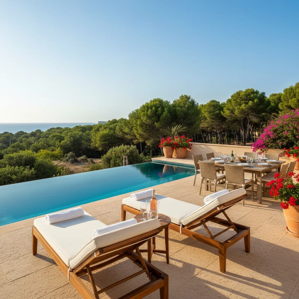 Sun Loungers & Daybeds setup on a Mediterranean terrace in Guardamar del Segura, Costa Blanca