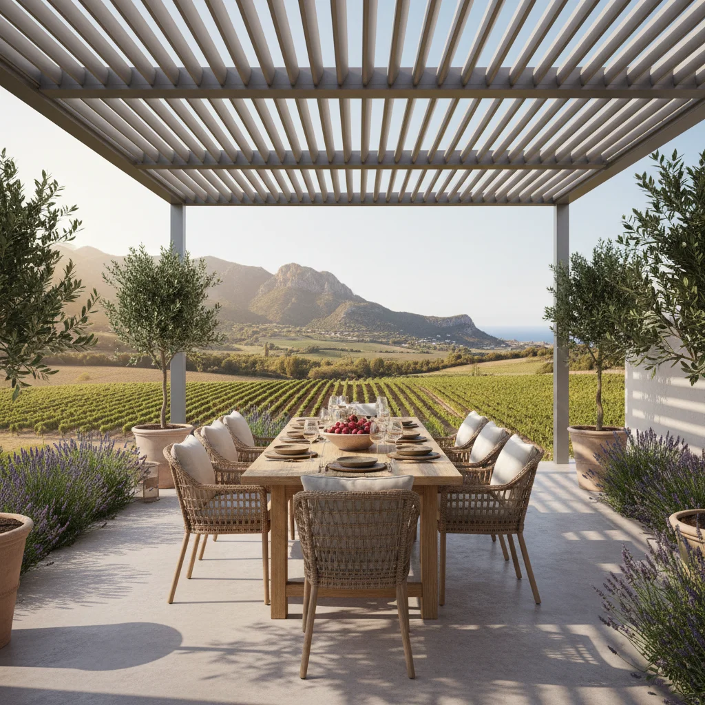 Instalación de pérgolas bioclimáticas en una terraza mediterránea en Jalón, Costa Blanca