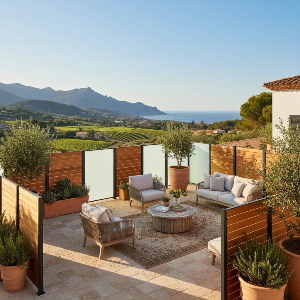 Instalación de vallas y cercas de jardín en una terraza mediterránea en Jalón, Costa Blanca