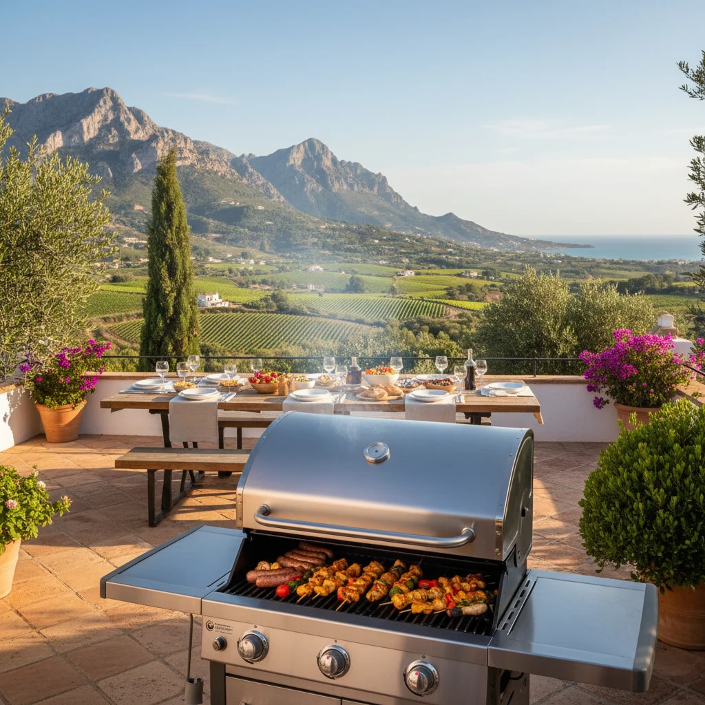 Gasgrills-Einrichtung auf einer mediterranen Terrasse in Jalón, Costa Blanca