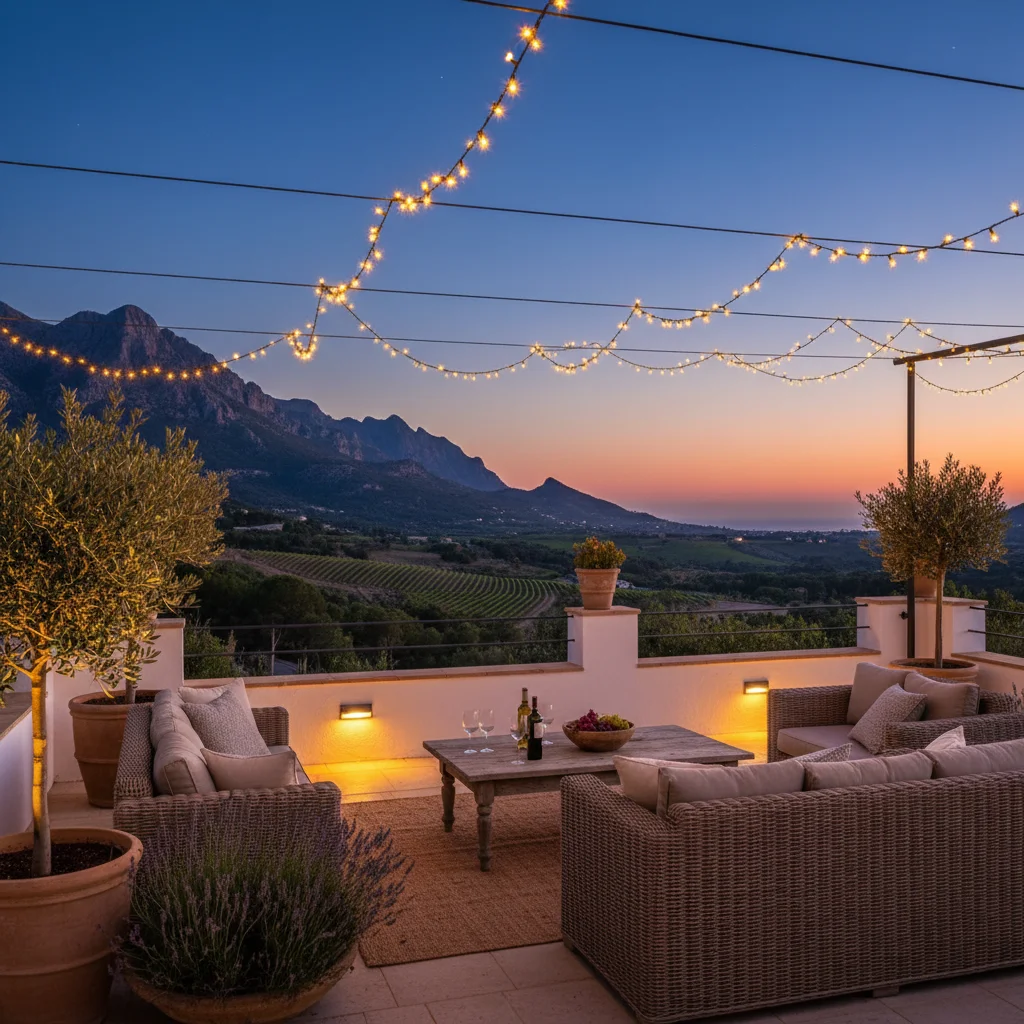 Outdoor Lighting setup on a Mediterranean terrace in Jalón, Costa Blanca