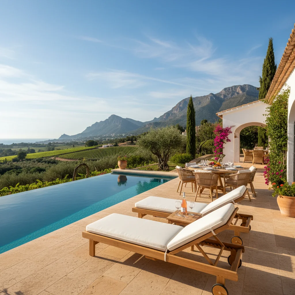 Sun Loungers & Daybeds setup on a Mediterranean terrace in Jalón, Costa Blanca