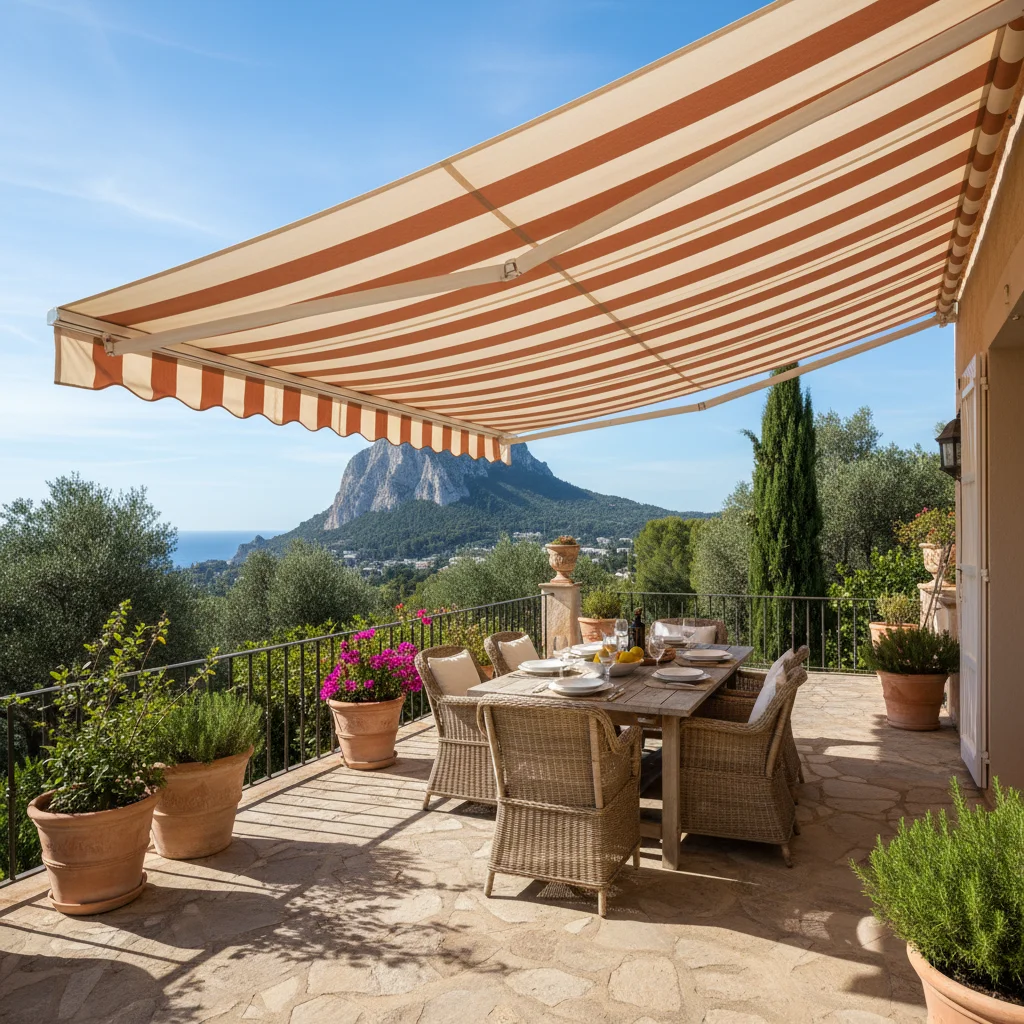 Instalación de toldos en una terraza mediterránea en Jávea, Costa Blanca