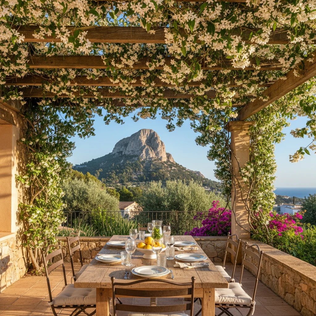 Fixed Pergolas setup on a Mediterranean terrace in Jávea, Costa Blanca