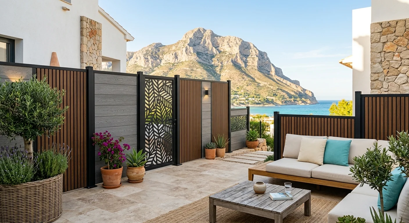 Instalación de vallas y cercas de jardín en una terraza mediterránea en Jávea, Costa Blanca