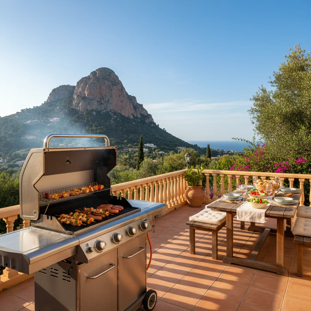 Gasgrills-Einrichtung auf einer mediterranen Terrasse in Jávea, Costa Blanca