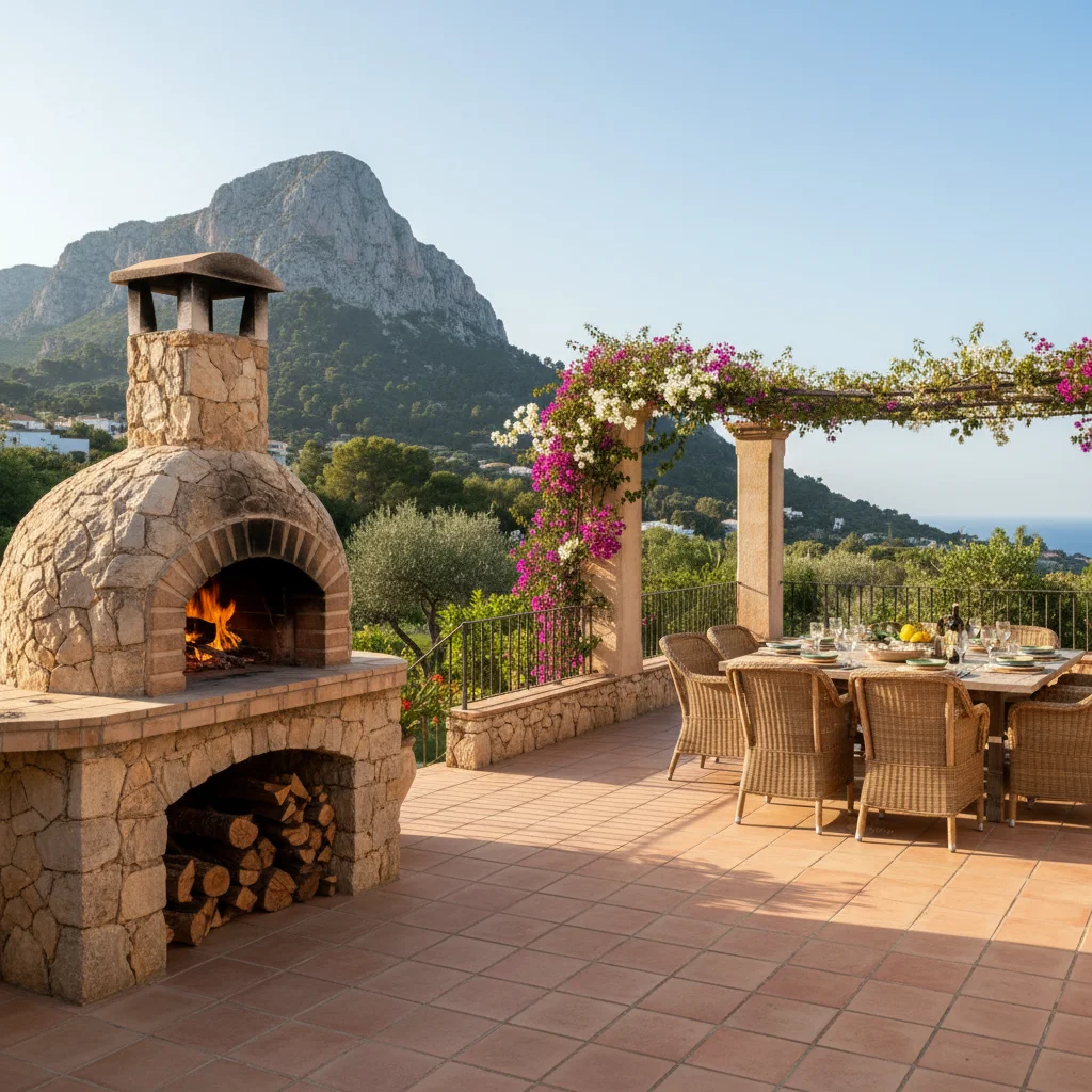 Pizzaöfen-Einrichtung auf einer mediterranen Terrasse in Jávea, Costa Blanca