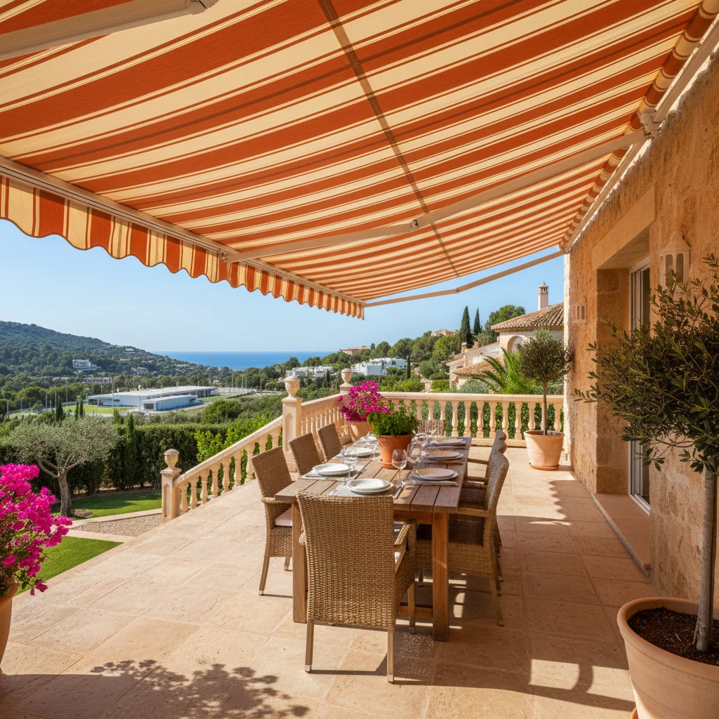 Instalación de toldos en una terraza mediterránea en La Nucía, Costa Blanca
