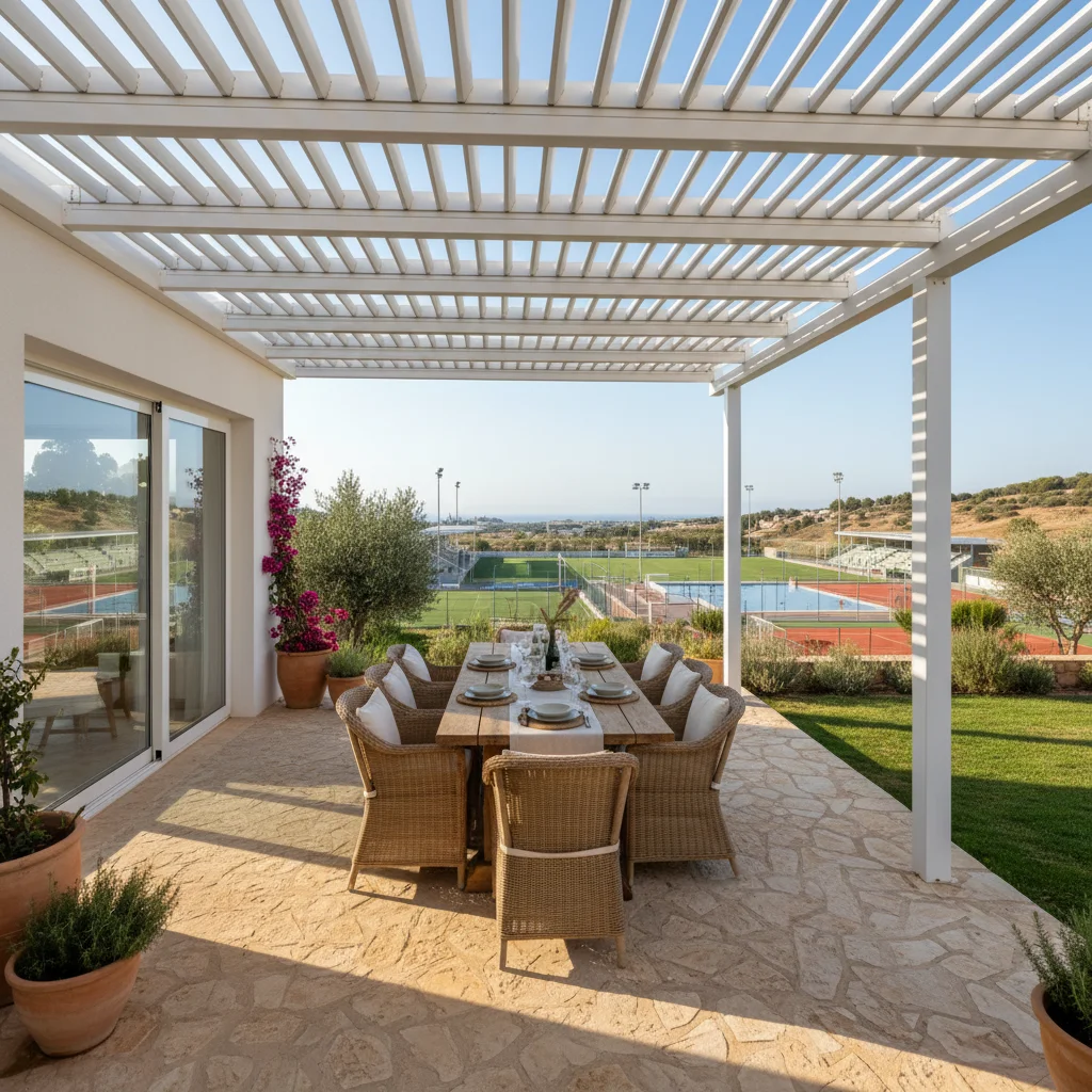 Bioclimatic Pergolas setup on a Mediterranean terrace in La Nucía, Costa Blanca