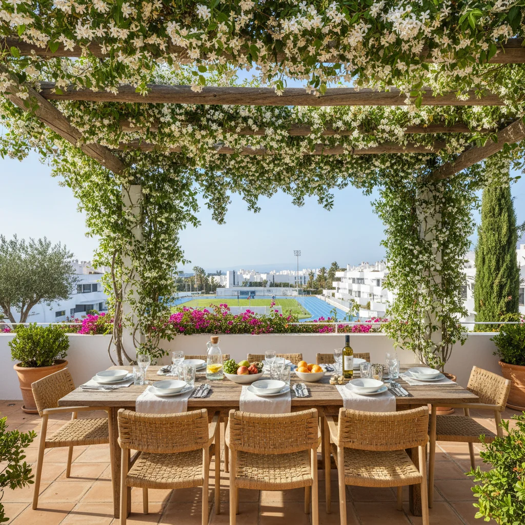 Fixed Pergolas setup on a Mediterranean terrace in La Nucía, Costa Blanca