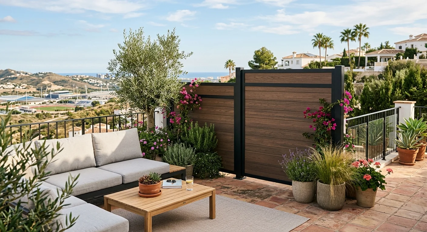 Instalación de vallas y cercas de jardín en una terraza mediterránea en La Nucía, Costa Blanca