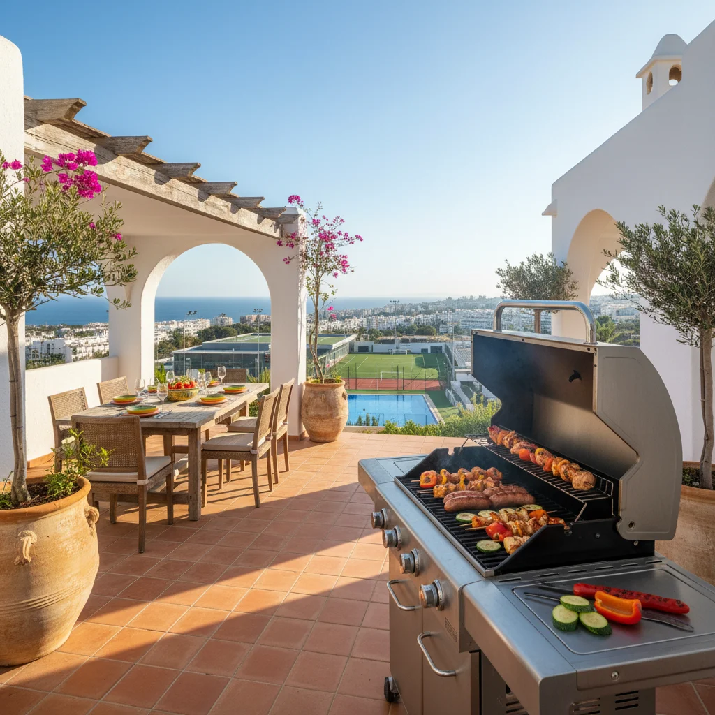 Gasgrills-Einrichtung auf einer mediterranen Terrasse in La Nucía, Costa Blanca