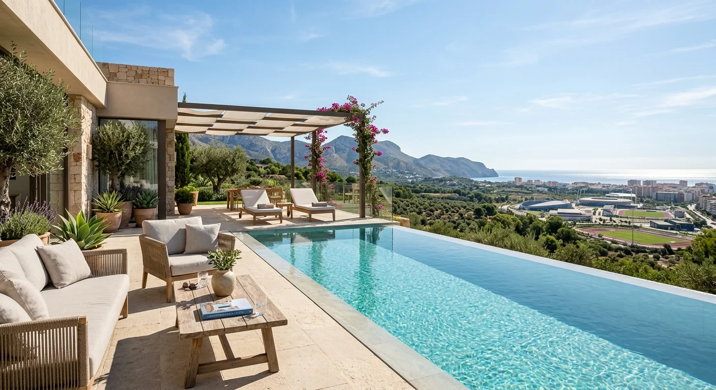 Instalación de piscinas en una terraza mediterránea en La Nucía, Costa Blanca
