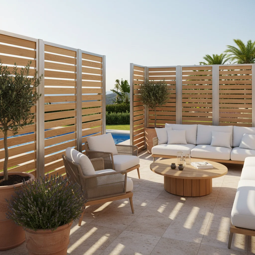 Instalación de vallas y cercas de jardín en una terraza mediterránea en Los Montesinos, Costa Blanca