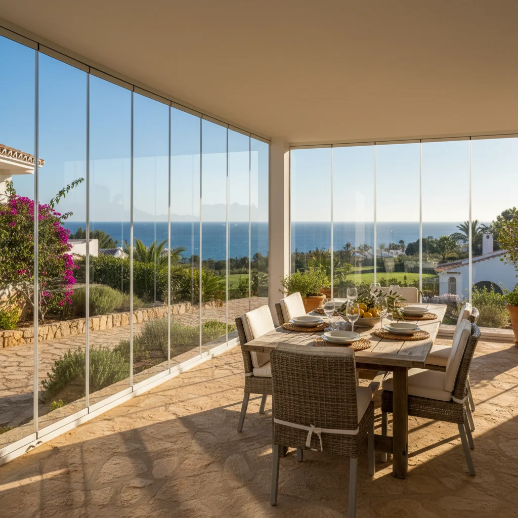 Instalación de cortinas de cristal en una terraza mediterránea en Los Montesinos, Costa Blanca