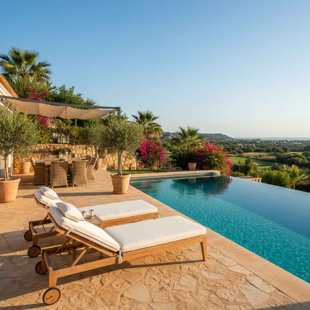 Sun Loungers & Daybeds setup on a Mediterranean terrace in Los Montesinos, Costa Blanca