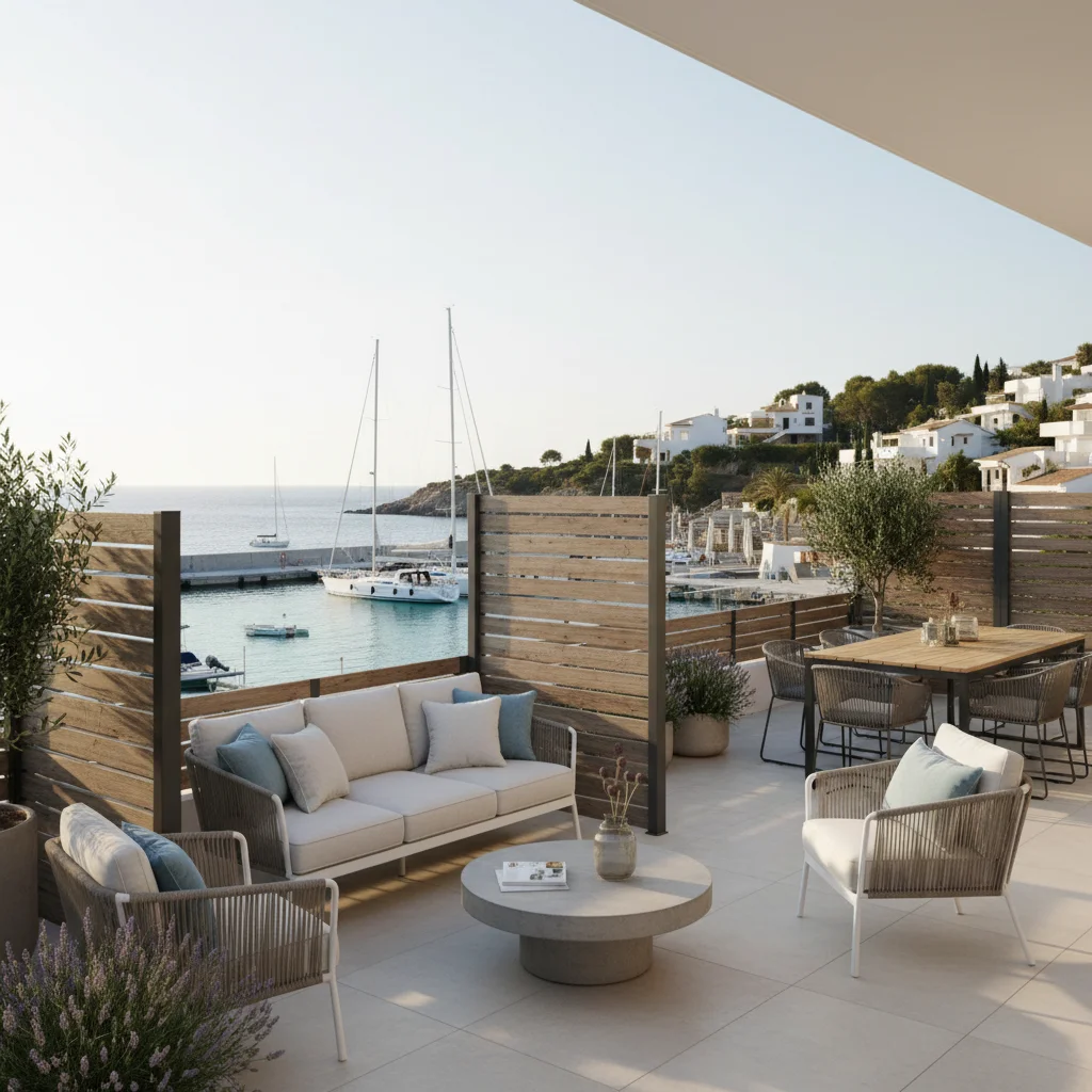 Instalación de vallas y cercas de jardín en una terraza mediterránea en Moraira, Costa Blanca