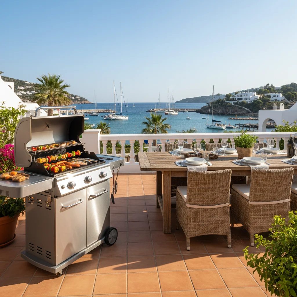 Gasgrills-Einrichtung auf einer mediterranen Terrasse in Moraira, Costa Blanca