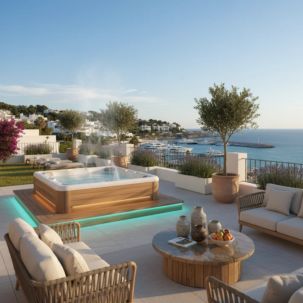 Instalación de jacuzzis y spas en una terraza mediterránea en Moraira, Costa Blanca