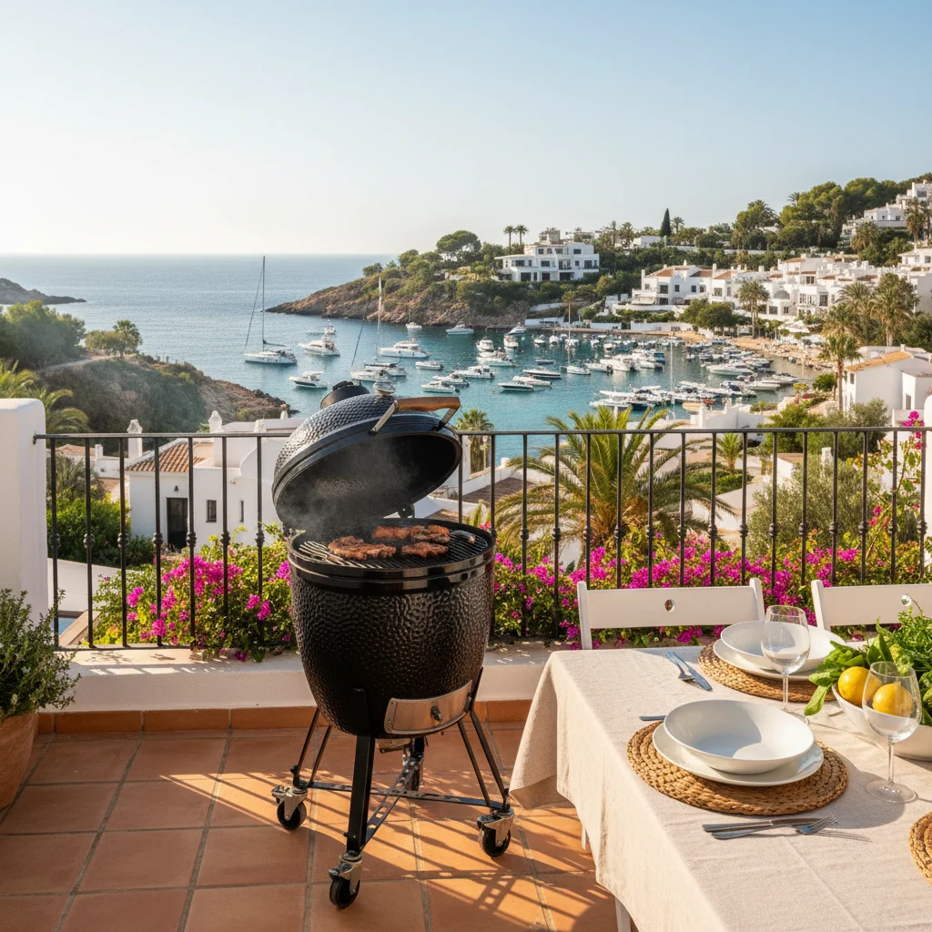 Kamado BBQs setup on a Mediterranean terrace in Moraira, Costa Blanca