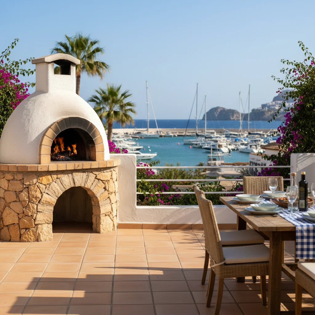 Pizzaöfen-Einrichtung auf einer mediterranen Terrasse in Moraira, Costa Blanca