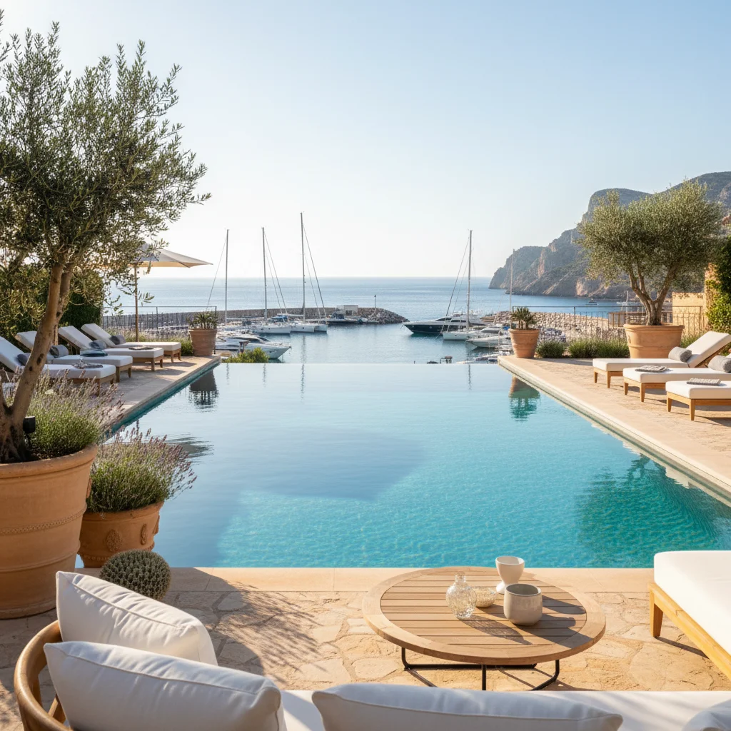 Instalación de piscinas en una terraza mediterránea en Moraira, Costa Blanca