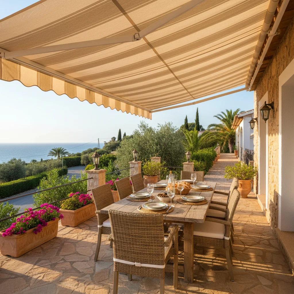 Instalación de toldos en una terraza mediterránea en Ondara, Costa Blanca