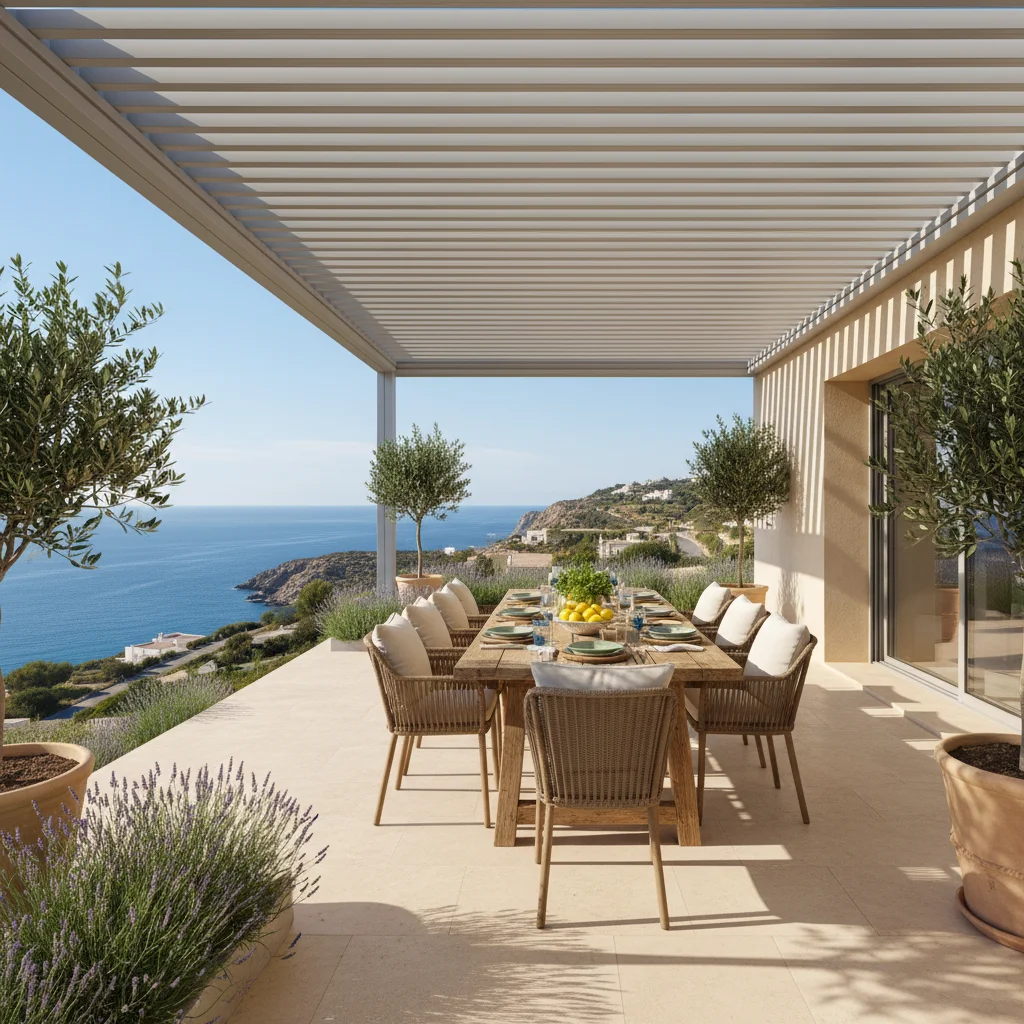 Instalación de pérgolas bioclimáticas en una terraza mediterránea en Ondara, Costa Blanca