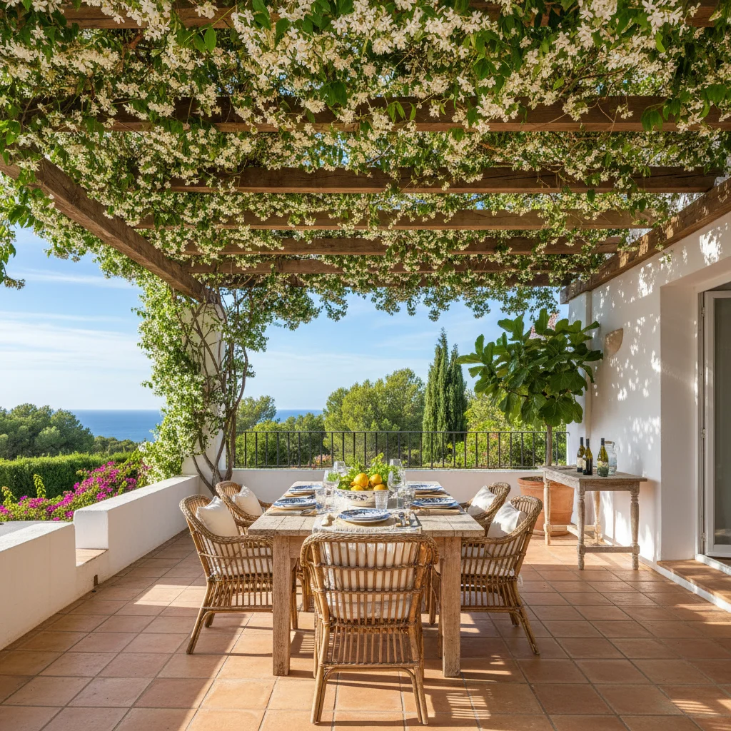 Instalación de pérgolas fijas en una terraza mediterránea en Ondara, Costa Blanca