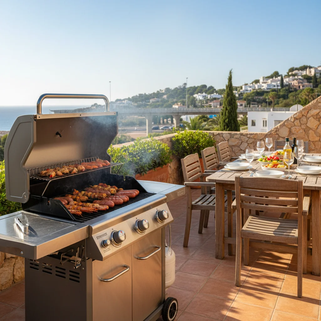 Gasgrills-Einrichtung auf einer mediterranen Terrasse in Ondara, Costa Blanca