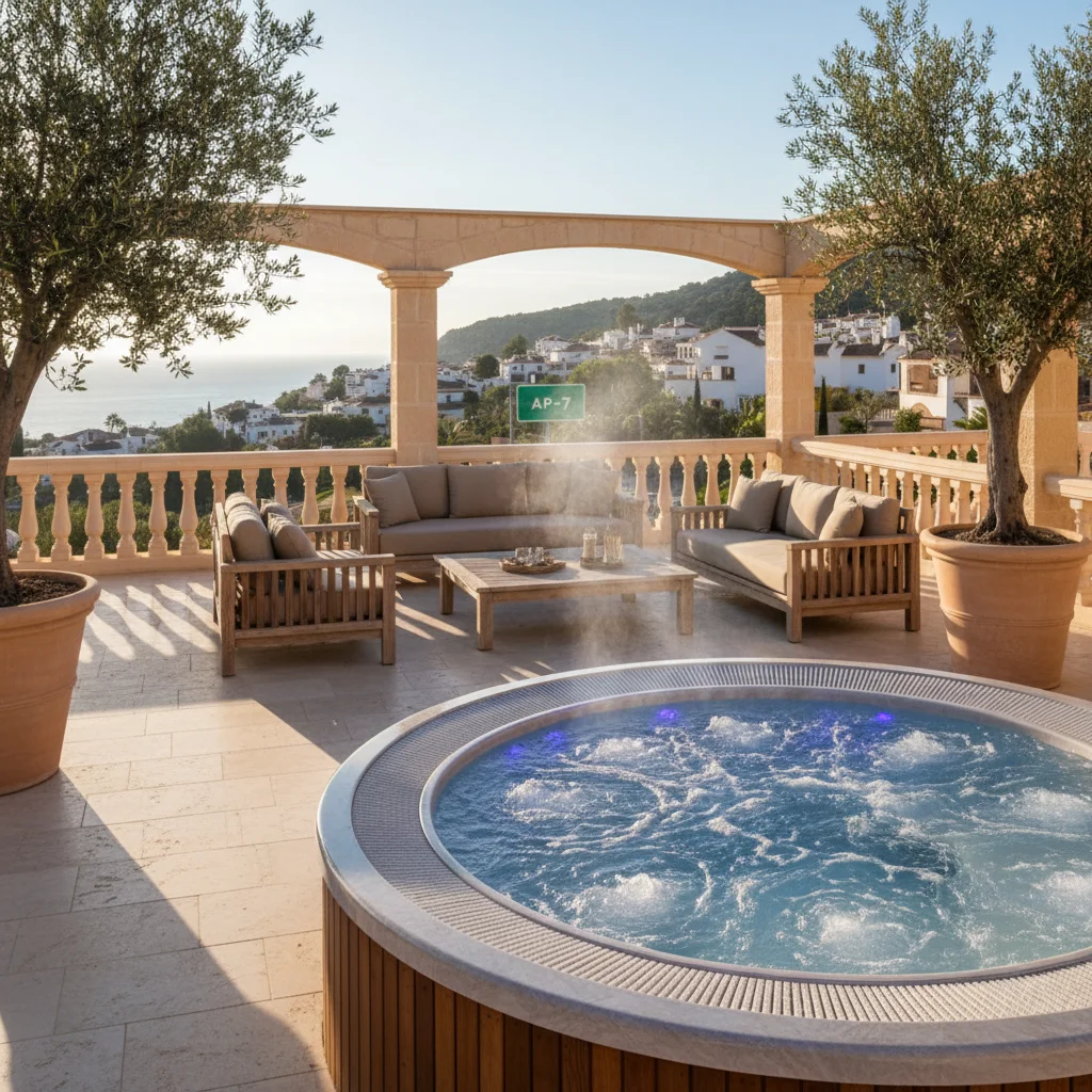 Instalación de jacuzzis y spas en una terraza mediterránea en Ondara, Costa Blanca