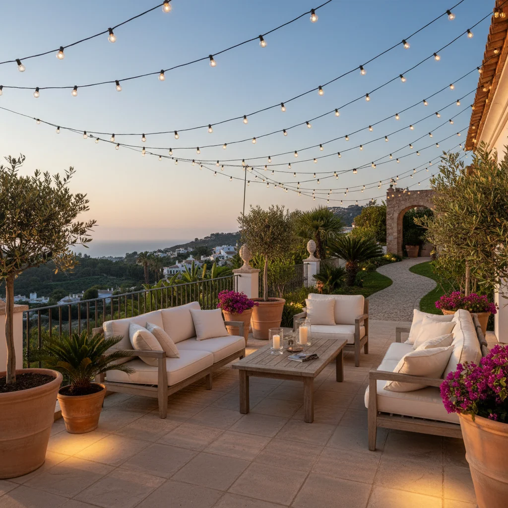 Instalación de iluminación exterior en una terraza mediterránea en Ondara, Costa Blanca