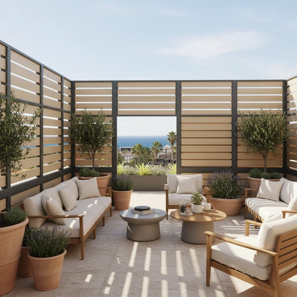 Instalación de vallas y cercas de jardín en una terraza mediterránea en Orihuela Costa, Costa Blanca