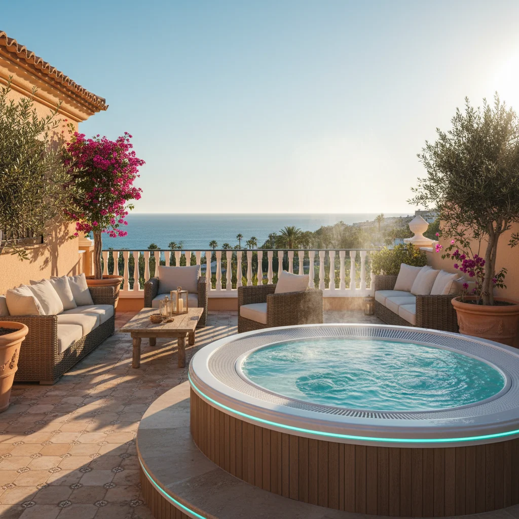 Instalación de jacuzzis y spas en una terraza mediterránea en Orihuela Costa, Costa Blanca