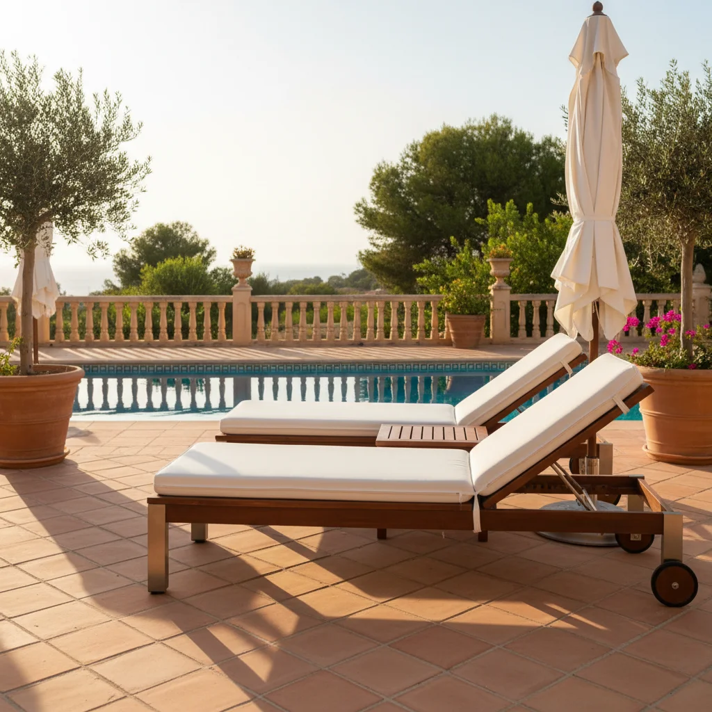 Sun Loungers & Daybeds setup on a Mediterranean terrace in Orihuela Costa, Costa Blanca