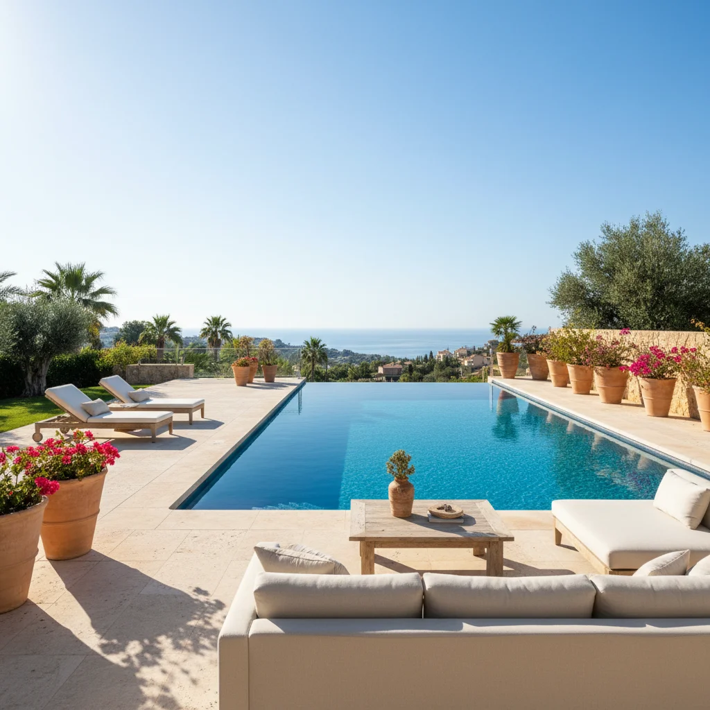 Instalación de piscinas en una terraza mediterránea en Orihuela Costa, Costa Blanca