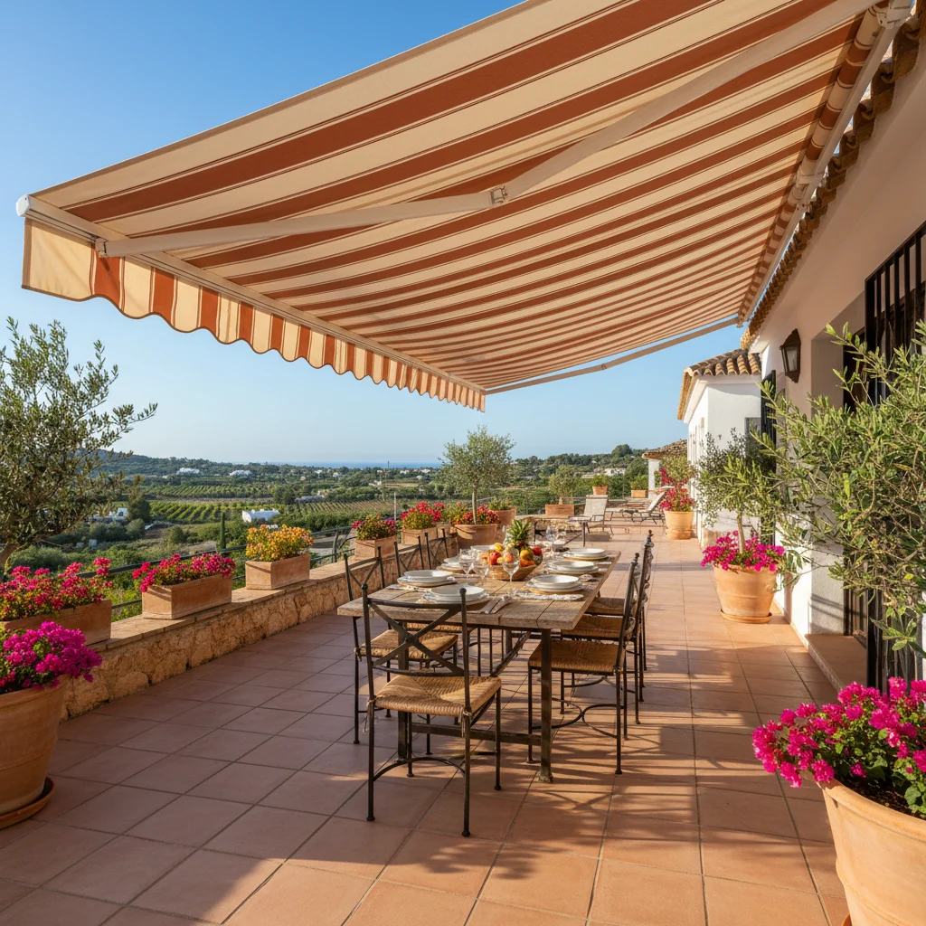 Instalación de toldos en una terraza mediterránea en Pedreguer, Costa Blanca