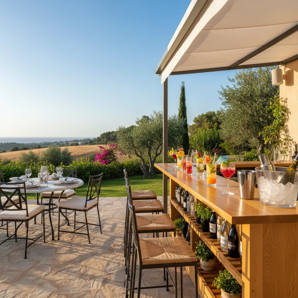 Instalación de muebles de bar exterior en una terraza mediterránea en Pedreguer, Costa Blanca